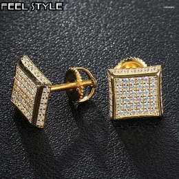 مسمار Zircon Square Bling Iced Out Micro Full Paded Rhinestone Earring Gold Copper Strains for Men Hip Hop Jewelrystud Dale22 Farl22