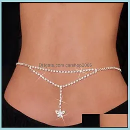 Bauchketten Körperschmuck Sexy Strass Schmetterling Silber für Frauen Strand Bikini Cystal Taille Untere Rückenkette Drop Lieferung 2021 BMUAS