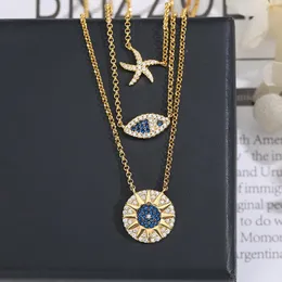 Pendanthalsband Tropisk havstil Three Layer Halsband Fish Starfish Lady Lucky Eye Round Holiday Summer Beach Jewelry ZK30pendant