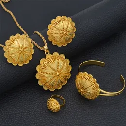 Anniyo Ethiopische sieraden sets hanger kettingen oorbellen ringbanden voor dames goud kleur Eritrean African Bride Gifts #207506 220712
