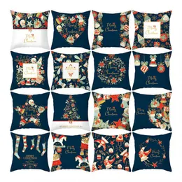 Cushion/Decorative Pillow Blue Christmas Pillowcase Nordic Style Peach Print Merry Decors For Home Xmas Navidad Products Office Cushion Cove