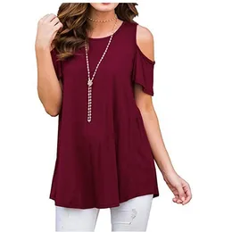 Kvinnors t-shirt haut grande taille femme sommar off axel kort ärm solid t-shirt svart lila gren marinblå en bit tyg toppswom