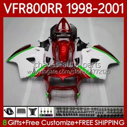 طقم الجسم لهوندا Interceptor VFR 800RR 800 CC RR VFR800RR 1998 1999 2000 2001 هيكل السيارة 128NO.97 VFR-800 أحمر أخضر 800CC VFR800R 98-01 VFR800 RR 98 99 00 01 Fairing