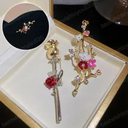 Retro Ethnic Flower Branch Brooch Lady Inlaid Colorful Zircon Pearl Suit Cheongsam Accessory Banquet Party Jewelry Gift