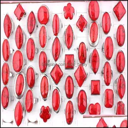 Band Rings Jewelry Wholesale 30Pcs Mix Lot Natural Red Stone Sier Plated Ring Alloy Fashion For Women Men D Dhiwu