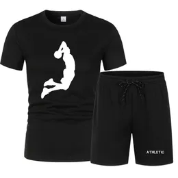 Herrspårar för herrvarumärke Sportkläder Shorts Set Short Sleeve Breattable T-Shirt och Casual Wear Basketball Training klädsmän