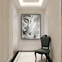 Abstrakcyjna czarno-biała religia Zen budda obraz olejny na plakaty na płótnie i druk Cuadros obrazy na ścianę do salonu