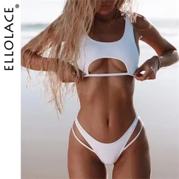 Ellolace Sexy Bikini Hollow Out Women's Swimsuit عالية قطع ملابس السباحة الأنيقة بدلة الاستحمام الأنيقة على الشاطئ 2 قطع 220622