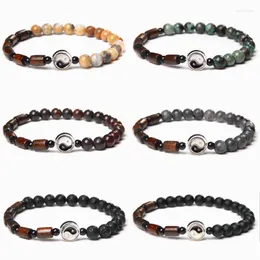 Beaded Strands Yin Yang Bracelets Men Natural Healing Balance Energy Crazy Agat African Turquois Stone Beads Bangle Taiji Charm Pulsera Wom