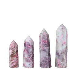 Natural crystal column plum tourmaline Arts decoration Mineral ore Healing wand Chakra Energy stone