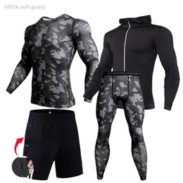 Träningskläder 4-PC /uppsättning av mäns sportkläderkomprimering Underkläder Sports Tight Dark Grey Camouflage Tracksuit Sweat Suit Set 220518