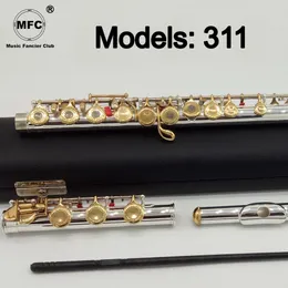 Music Fancier Club Flute 311 Engraving Hand Carved Keys Gold Plating Flutes B Leg Open Holes 17 Gold Keys