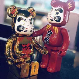 Hot Sell Bearbrick 400% ABS Electroplating Dharma Golden Silver-Coloured Face Action Figure Bear Block Collectable Art Toy