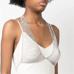 Moda multistrato strass nappa catena pettorale discoteca spettacolo teatrale sexy scintillante strass reggiseno top gioielli per il corpo regalo collane con ciondolo