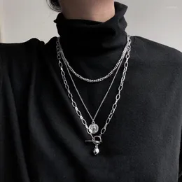 Kedjor Punki 2022 Fashion Metal Ball Coin Pendant Multilayer Punk Casual Design Long Chain Halsband Kvinnors smycken gåvor