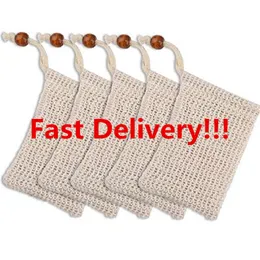 Fast Delivery Exfoliating Mesh Bags Pouch For Shower Body Massage Scrubber Natural Organic Ramie Soap Bag Sisal Saver Moisturizing Bath Spa Foaming With