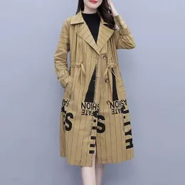 Spring Sutumn Khaki Trench Coat MidLength Black Windbreaker Coats Women Loose 5XL Printed Fashion Outerwear Female 220812