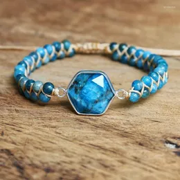 Charm Bracelets 4mm Apatite Beads Handmade Natural Stone String Braided Bohemia Yoga Friendship Couple Bracelet GiftCharm Lars22