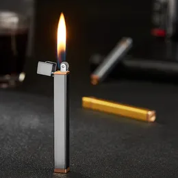슬림 미니 라이터 리필 가능한 부탄 가스 편리하고 가벼운 담배 화염 라이터 그라인딩 휠 메탈 라이터