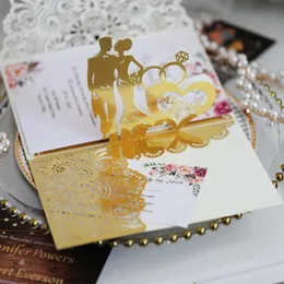 3D Wedding Invitations Laser Hollow Out Bride And Bridegroom White Or Gold Invitation Cards For Wedding Engagement By DHL FedEx UPS Hot Selling