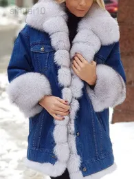 2021 Mulheres Winter Winter Faux Fur Coat Capuzes Senhoras Quente espetadas Demin Button Jacket Ditt Fashion Women Mulheres sobretudo L220725
