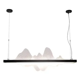 シンプルなモダンな新しい中国スタイルのロングストリップレストランペンダントランプZen Bingshan Tea Room Tea Table Model Rooms Hanging Light