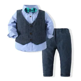 Kläderuppsättningar 1-10Y Spring Autumn Spädbarn Set Kids Baby Boy Suit Gentleman Wedding Formal Vest Tie Shirt Pant 3 st pojkar Kläder SetSclothing