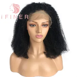 Blueless Deep Kinky Curly Full Lace Peruki Oryginalne brazylijskie szum humowe włosy La ce Perukę 130 Gęstość koronkowe przednie ludzkie włosy dla niemowląt