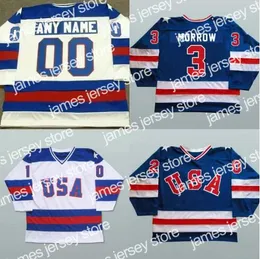 New Custom 1980 Team USA Hockey Jerseys 3 Ken Morrow 16 Mark Pavelich 20 Bob Suter Men 's Stitched USA 빈티지 하키 유니폼 Blue White