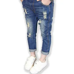 Children Broken Hole jeans for girls Casual Fashion broken hole kids pants for girls Loose Ripped Jeans Children Clothes LJ201203