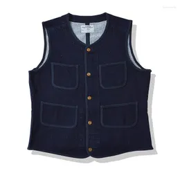 Men's Vests Mcikkny Men Vintage Casual Denim Vest Multi Pockets Solid Color Washed Jeans Waistcoats For Male Size S-XL Kare22