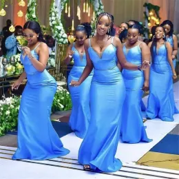 Elbiseler mavi nedime denizkızı spagetti kayışları saten taban uzunluğu özel yapım artı boyutu ülke plaj düğün hizmetçisi onur elbisesi vestidos