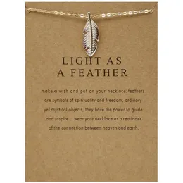 Alloy Leaf and Feather CollarBone Chain Gold Fish Bone Blessing Card Kort halsband