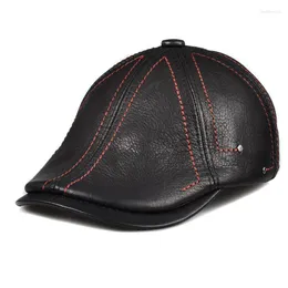 Berets Fashion Winter 2022 Visors Cap 100% High Quality Genuine Leather Hats For Men Women Driving Cowhide Hat Planas Flat BlackBerets Davi2