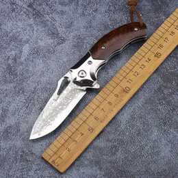 Damascus Steel Snake-Shaped Wooden Handle Folding Portable Hunting Outdoor Camping Knife Survival Rescue EDC Tool