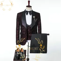 SZMANLIZI 2022 alta calidad Borgoña 3 piezas chaqueta chaleco pantalones hombres trajes para novio boda esmoquin Formal Blazer Terno Masculino