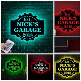 Custom Garage Luce notturna al neon Personalizzata Nome Data Lampada in legno Man Cave LED Sign for Garage Wall Decor 30 cm 220623