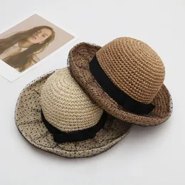 Chapeaux à large bord pliable chapeau de paille femmes casquette de plage bohème à la main au crochet dentelle pêcheur été Protection soleil HatWide