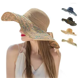 قبعات واسعة الحافة بوهو على غرار قبعة القش للسيدات مع معاناة من القماش المزيج من القوس القوس قابلة للطي دافاي 22