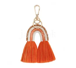 Ethnic Handmade Macrame Key Chains for Women Bags Accessories Jewelry Boho Rainbow Weave Cotton Fringed Keychains Gift de623