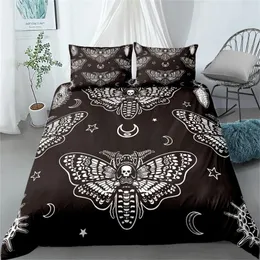 Black Death Moth Bedbling Set Gothic Skull Däcke Cover Set Butterfly Bedclothes 23st Moon Stars Luxury Home Textiles 220609