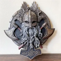 Decorative Objects & Figurines Retro Viking Berserker Double Axe Wall Decor Plaque Vintage Powerful Norse Home OrnamentDecorative