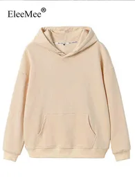 Elemee casual kvinnor huva tröja långärmad lös fast färg överdimensionerade fickficka kvinnliga hoodies streetwear t220726