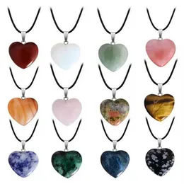 Natural Crystal Stone Pendant Necklace Hand Carved Creative Heart Shaped Gemstone Necklaces Fashion Accessory Gift With Chain 20MM GC1491