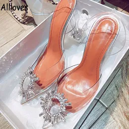 Luksusowe kryształowe buty ślubne Begum Transparent Pvc Slingback Pumps Muaddi Upsocks Begum Women Sandals for PROM 7 cm/9 cm wysoki pięta Al9759
