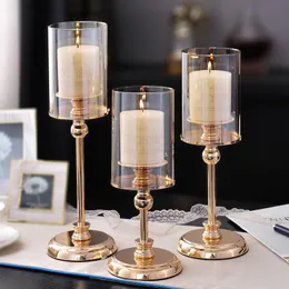 Candle Holders Candlestick Metal Golden Glass Tall Stopy Retro Holder Stopy Romantyczne nowoczesne domowe dekoracje ślubne