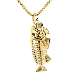 Pendant Necklaces Creative Fashion Metal Fish Skeleton Necklace Hip Hop Style Surfer JewelryPendant