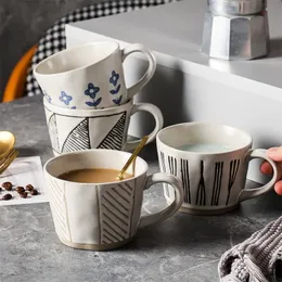 2pcslot anpassad 300 ml vintage keramik kaffe handgjorda randiga rustika eftermiddag te espresso cup keramik frukost vatten muggar 220621