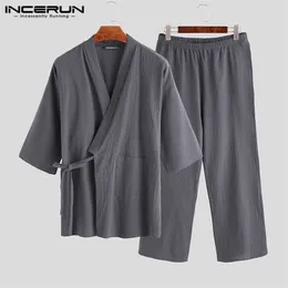 Maschile giapponese Kimono Pigiamas Set abito da abito maschile da 2 pezzi Set di abiti da sonno abiti da sonno sciolti cotone comodo 5xl 220613