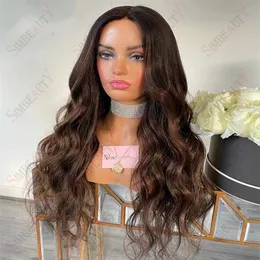 360 Lace Front Wig for Women Human Hair Highlight Brown Balayage Frontal Wigs Bleached Knots Wavy Remy Hair 180% Preplucked